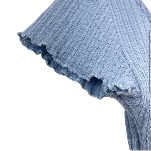 Urban Outfitters Basic Capsule Blue Ribbed Low Cut Crop Top TShirt - SZ L - Picture 5 of 8